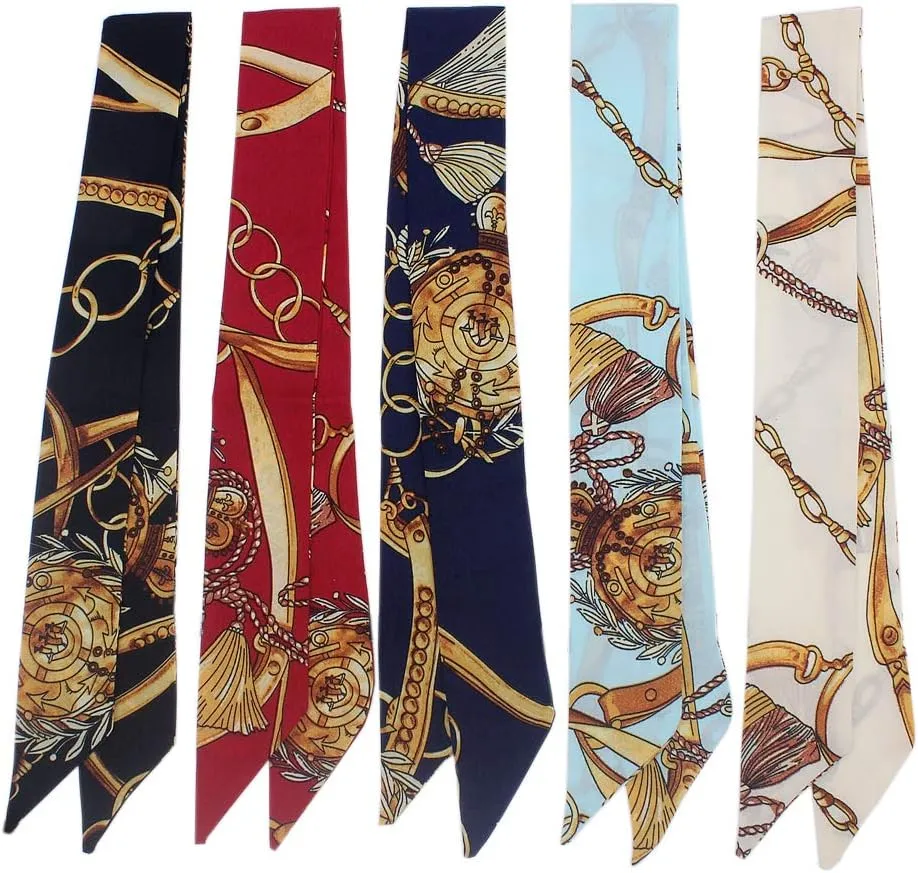 5pcs Tassels and Chains Design Bag Handbag Handle Ribbon Scarf Hair Head Band Neck Scarf Neckerchief Scarf Head Wrap Fashion Gifts