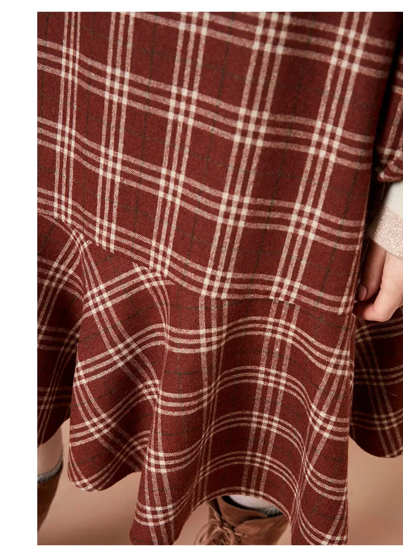 ARTKA CHECKED SMOCK DRESS WITH HOOD