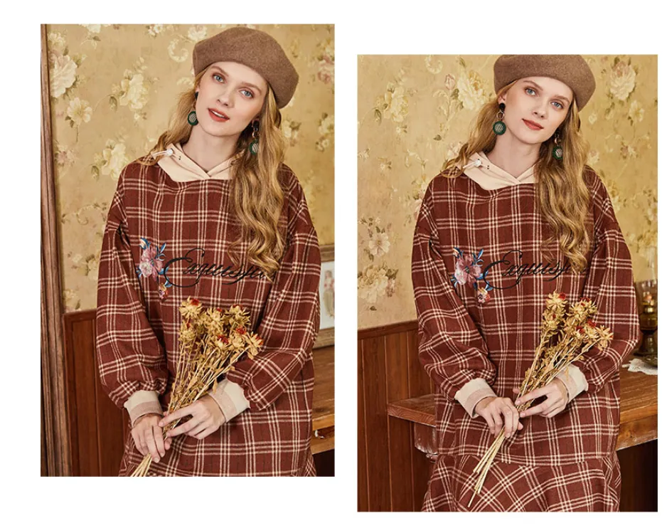 ARTKA CHECKED SMOCK DRESS WITH HOOD