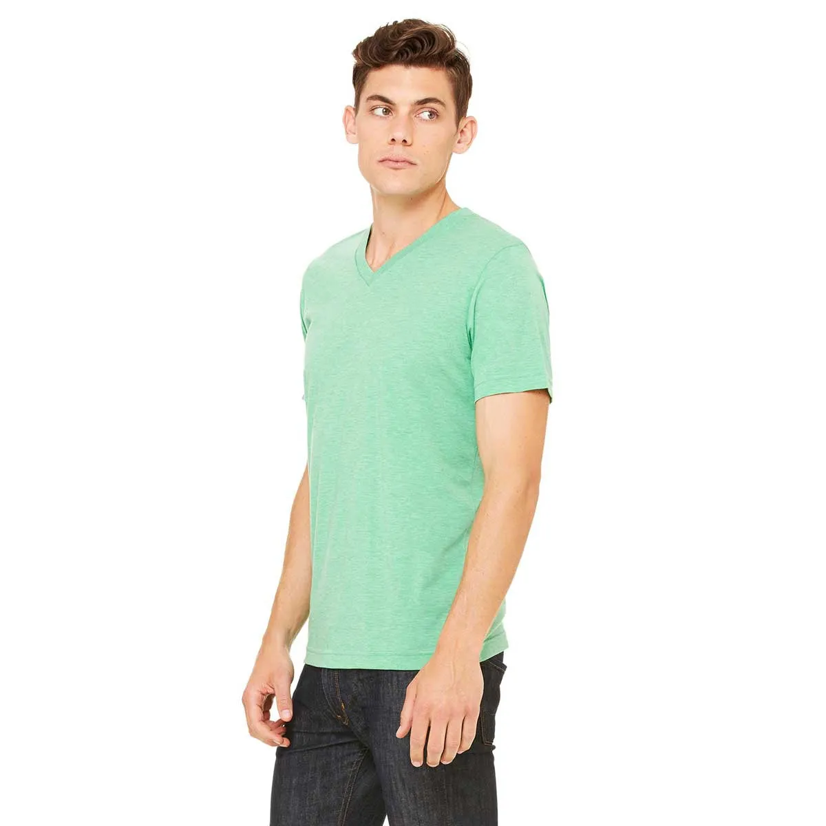 Bella   Canvas Unisex Green Triblend Short-Sleeve V-Neck T-Shirt