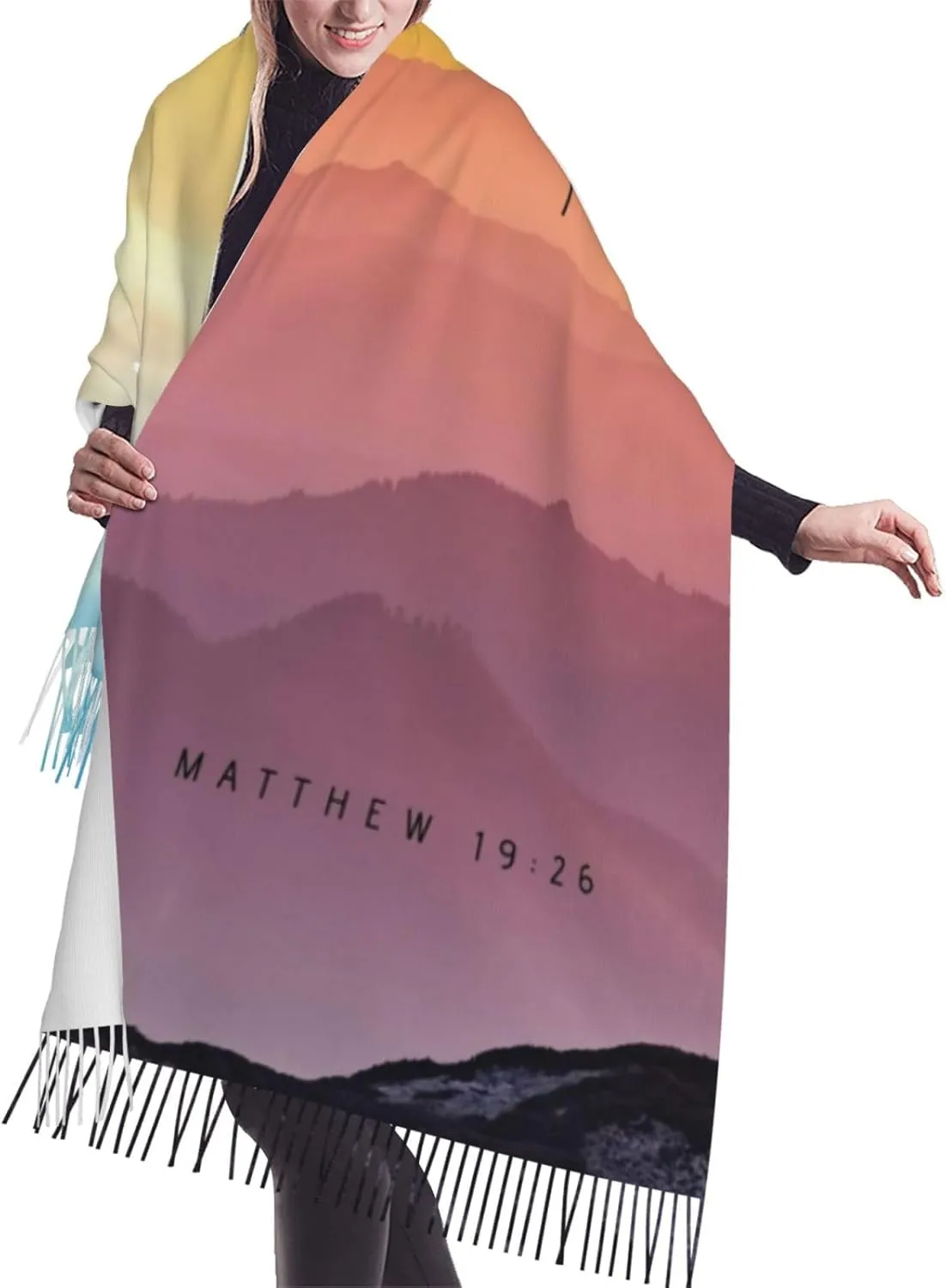 Bible Verse Inspirational Bible Verse Inspirational (5) Imitation Cashmere Tassel Scarf Winter Scarf Autumn Softest Classic Warm, Black