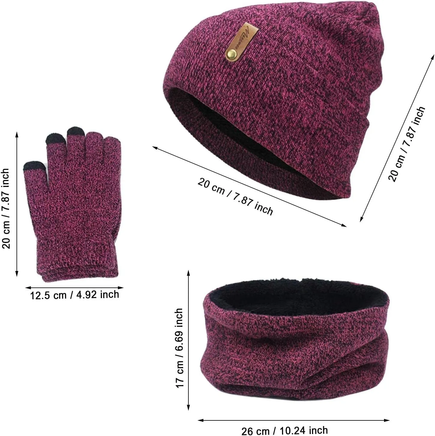 Black Scarf; Scarf Hat Gloves Set Women Warm Thick Cable Knit Touch Screen Gloves Long Scarf