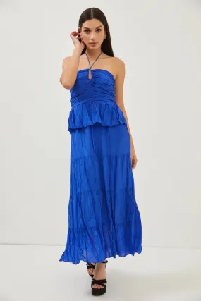 Blue Ruffle Detail Strappy Open Back Maxi Dress