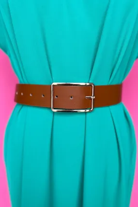 Brown Minimalist Gold Rectangle Buckle Belt