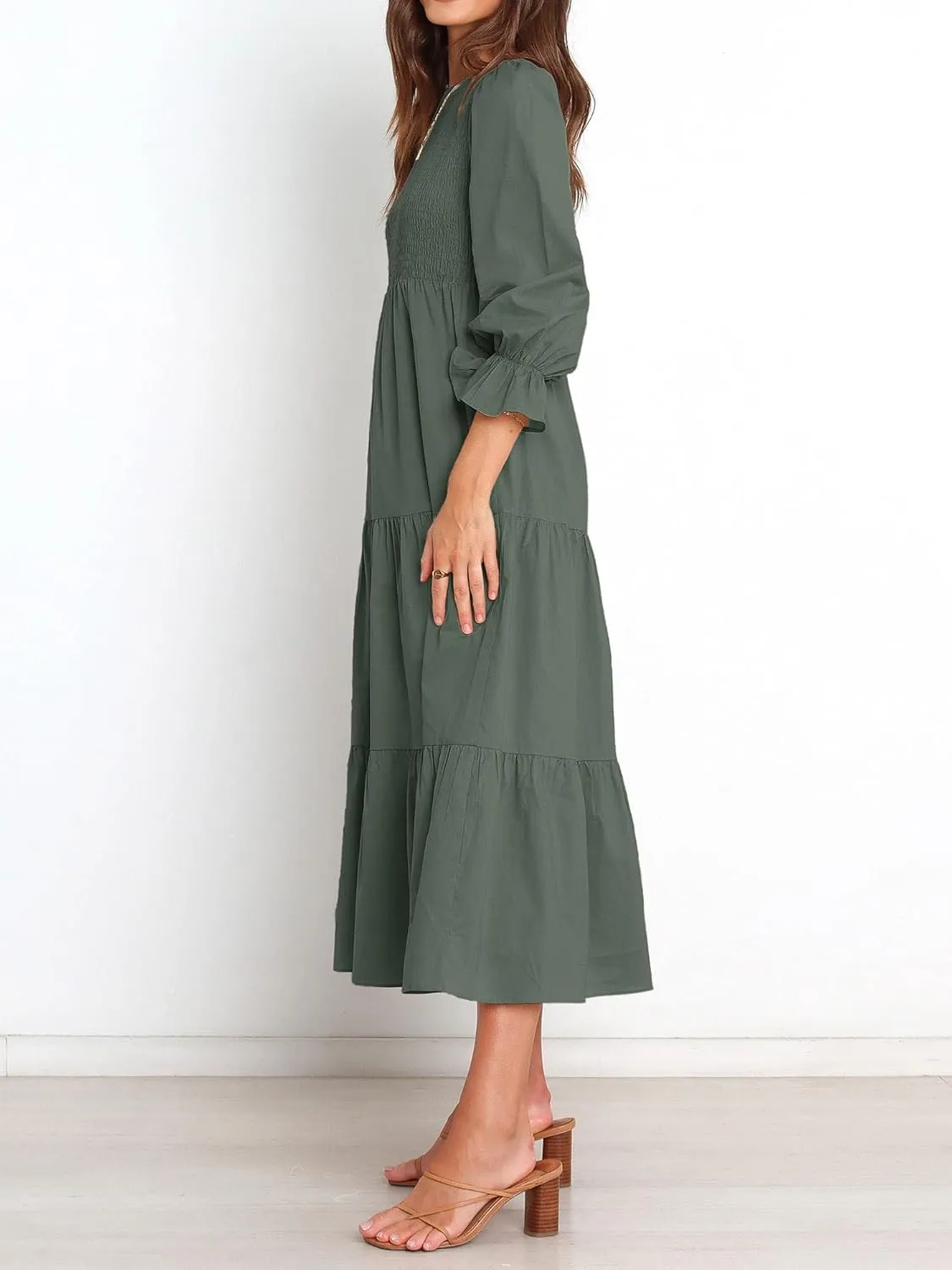 BTFBM Women Casual Long Sleeve Crew Neck Fall Dress Bohemian Relaxed Fit Floral Flowy Maxi Dresses Tiered Cocktail Dress