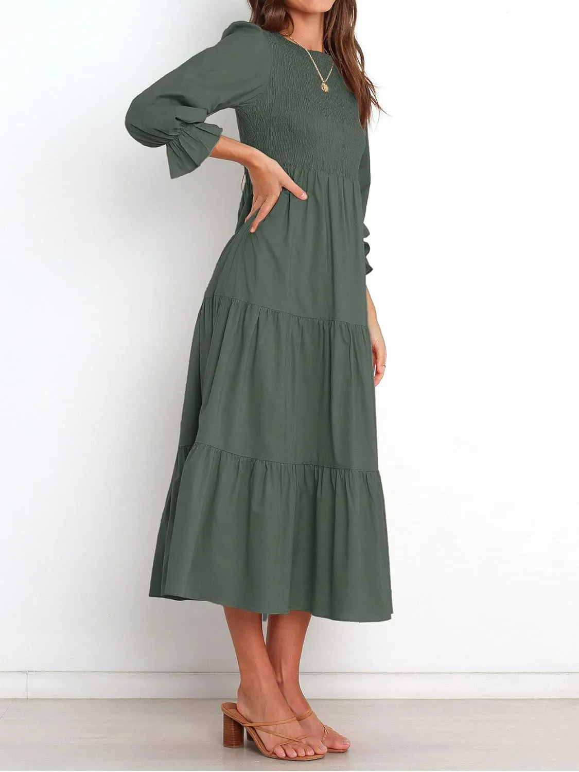 BTFBM Women Casual Long Sleeve Crew Neck Fall Dress Bohemian Relaxed Fit Floral Flowy Maxi Dresses Tiered Cocktail Dress