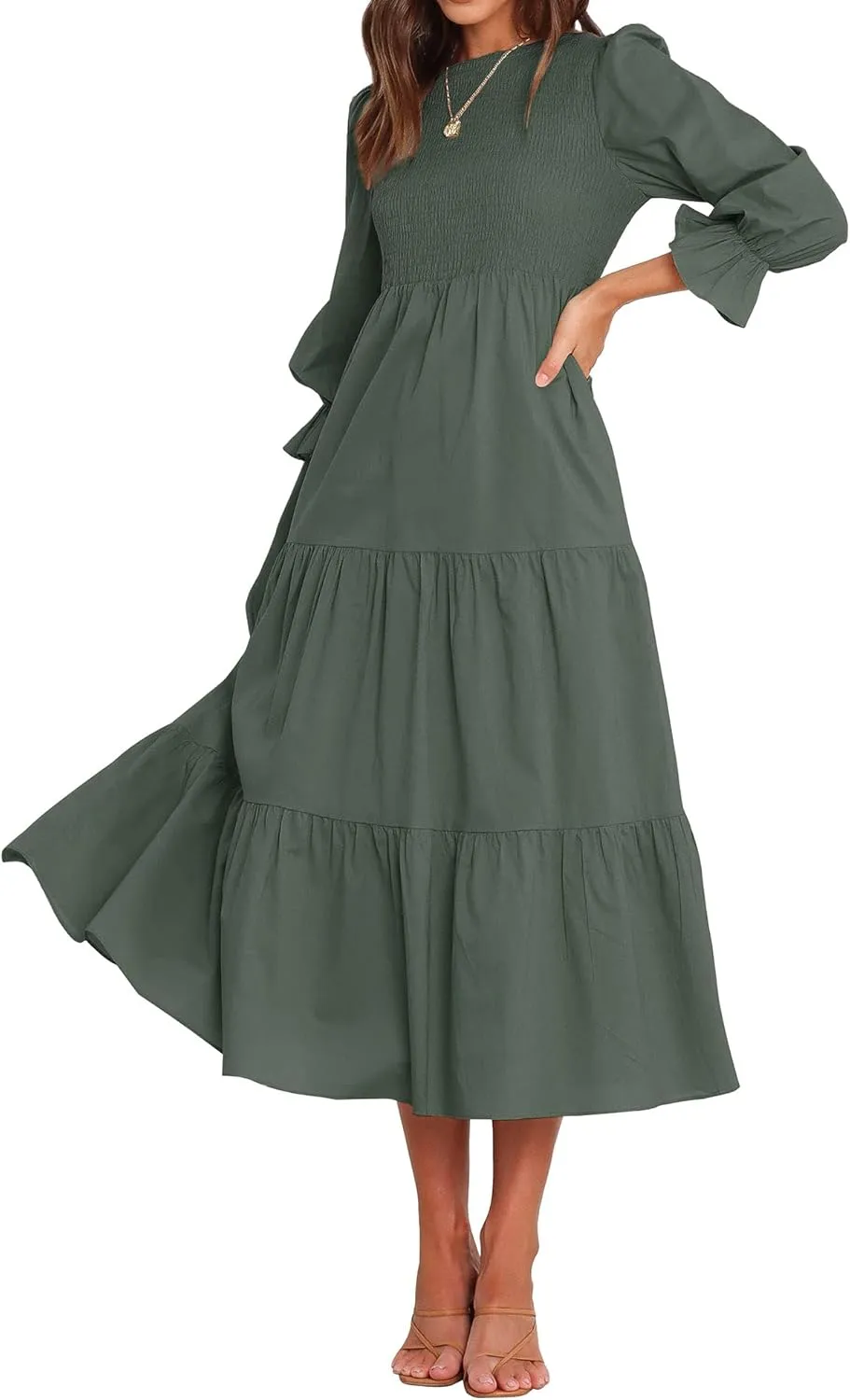 BTFBM Women Casual Long Sleeve Crew Neck Fall Dress Bohemian Relaxed Fit Floral Flowy Maxi Dresses Tiered Cocktail Dress