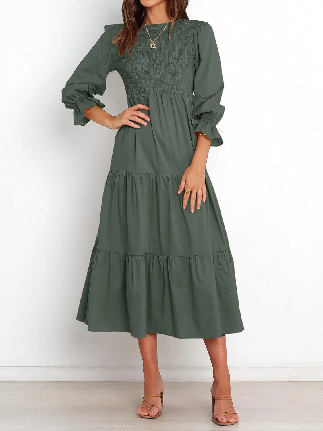 BTFBM Women Casual Long Sleeve Crew Neck Fall Dress Bohemian Relaxed Fit Floral Flowy Maxi Dresses Tiered Cocktail Dress