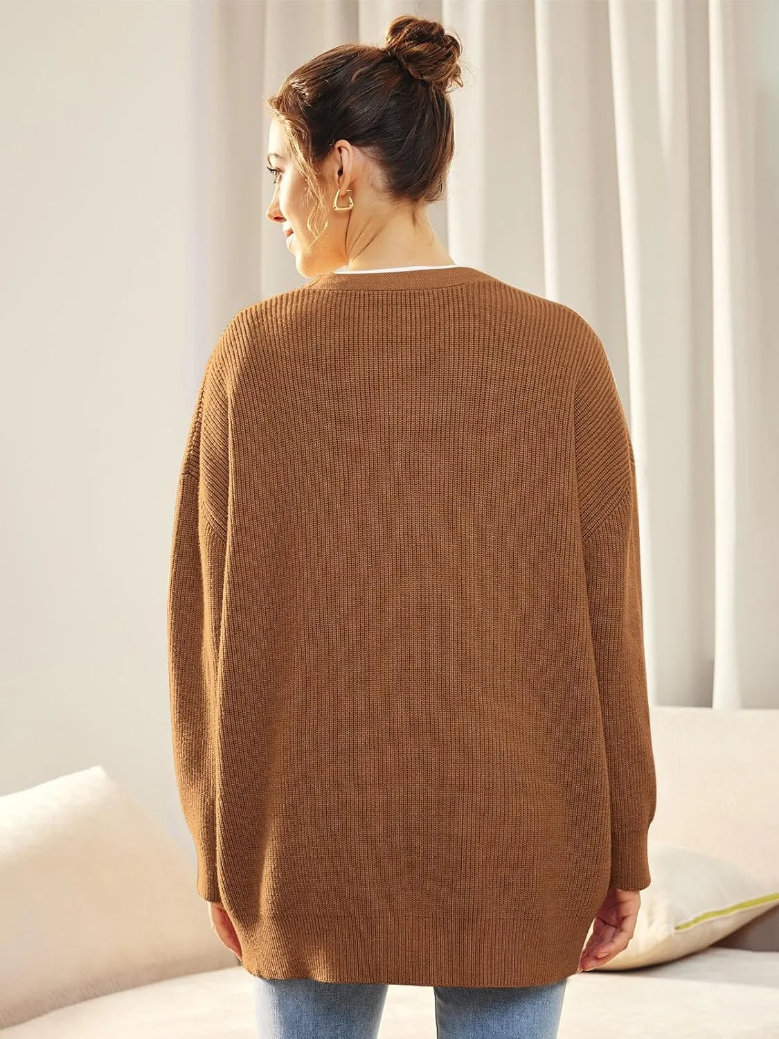 Cashmere Cocoon Cardigan for Women Open Front Oversized Button Down Chunky V Neck Fall Cardigans Sweaters Knit Coat