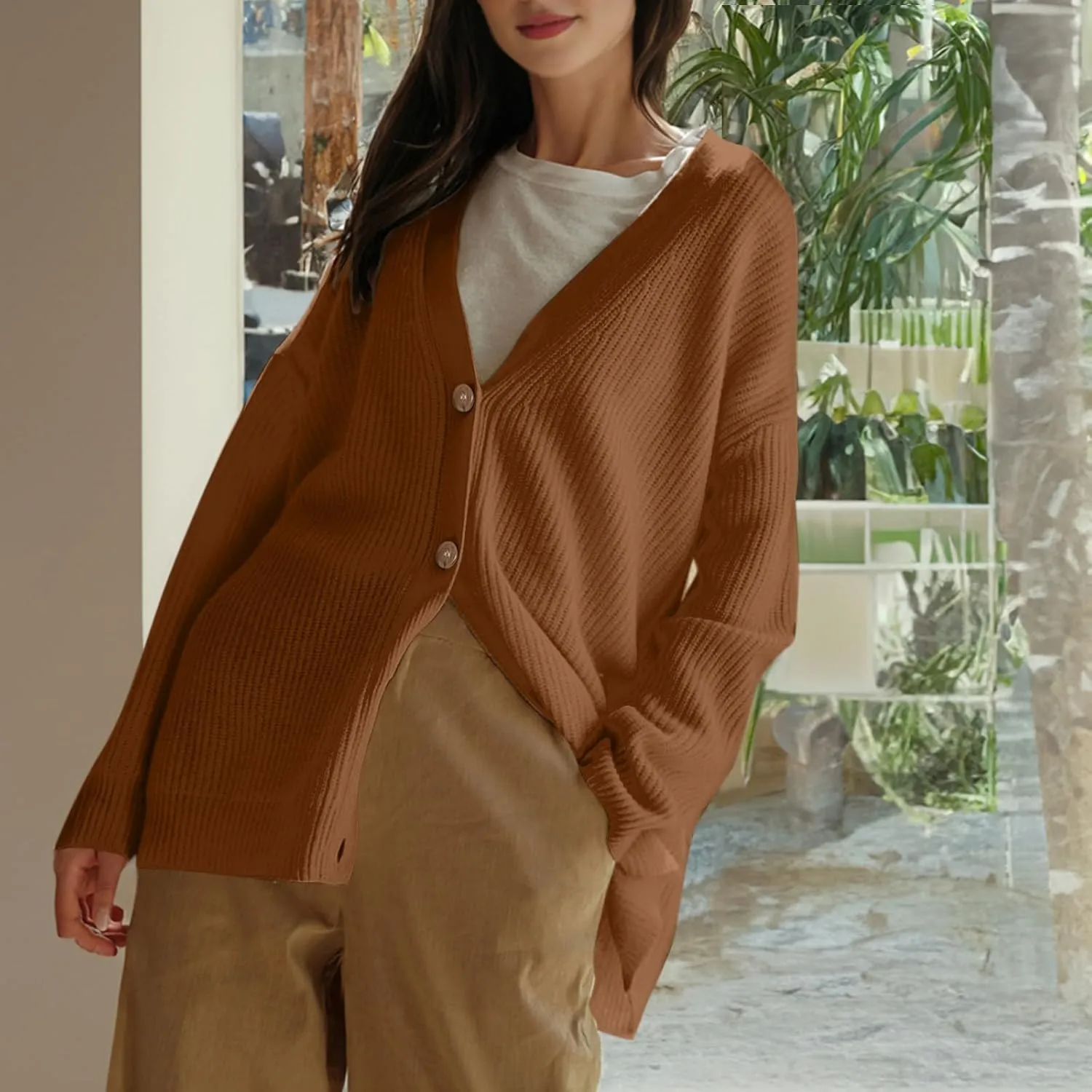 Cashmere Cocoon Cardigan for Women Open Front Oversized Button Down Chunky V Neck Fall Cardigans Sweaters Knit Coat
