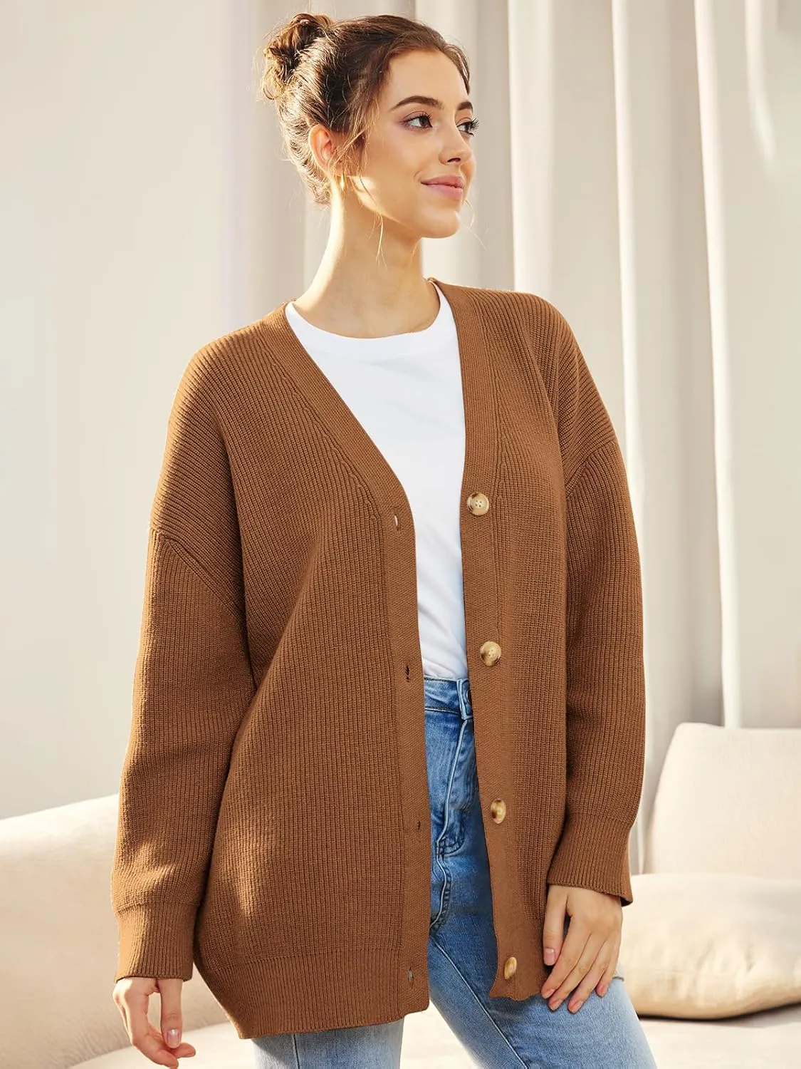 Cashmere Cocoon Cardigan for Women Open Front Oversized Button Down Chunky V Neck Fall Cardigans Sweaters Knit Coat