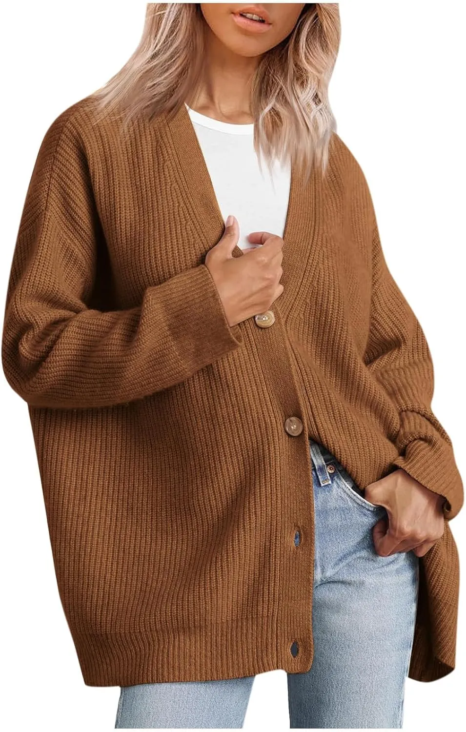 Cashmere Cocoon Cardigan for Women Open Front Oversized Button Down Chunky V Neck Fall Cardigans Sweaters Knit Coat