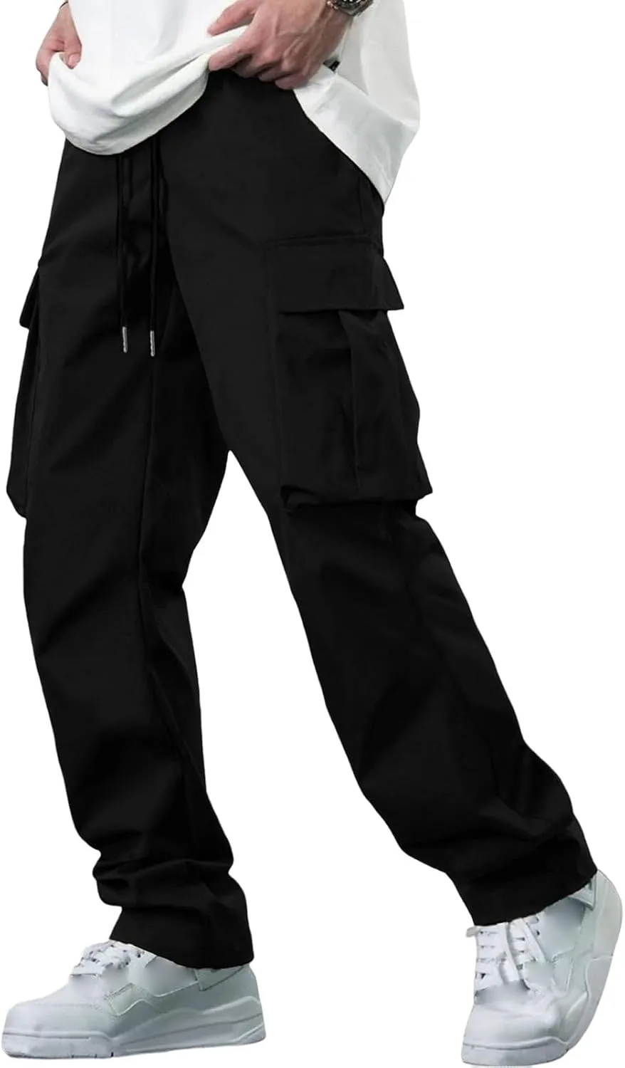 Casual Cargo Pants for Men Drawstring Tactical Pants Hiking Workout Joggers Stretch Sweatpants with Multi Pockets