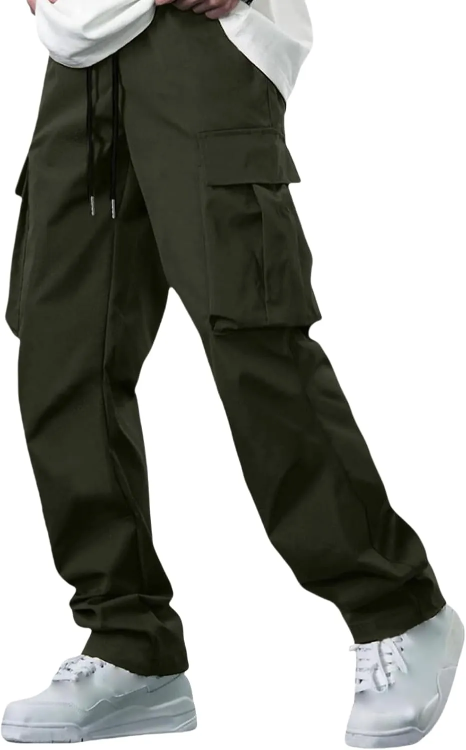 Casual Cargo Pants for Men Drawstring Tactical Pants Hiking Workout Joggers Stretch Sweatpants with Multi Pockets