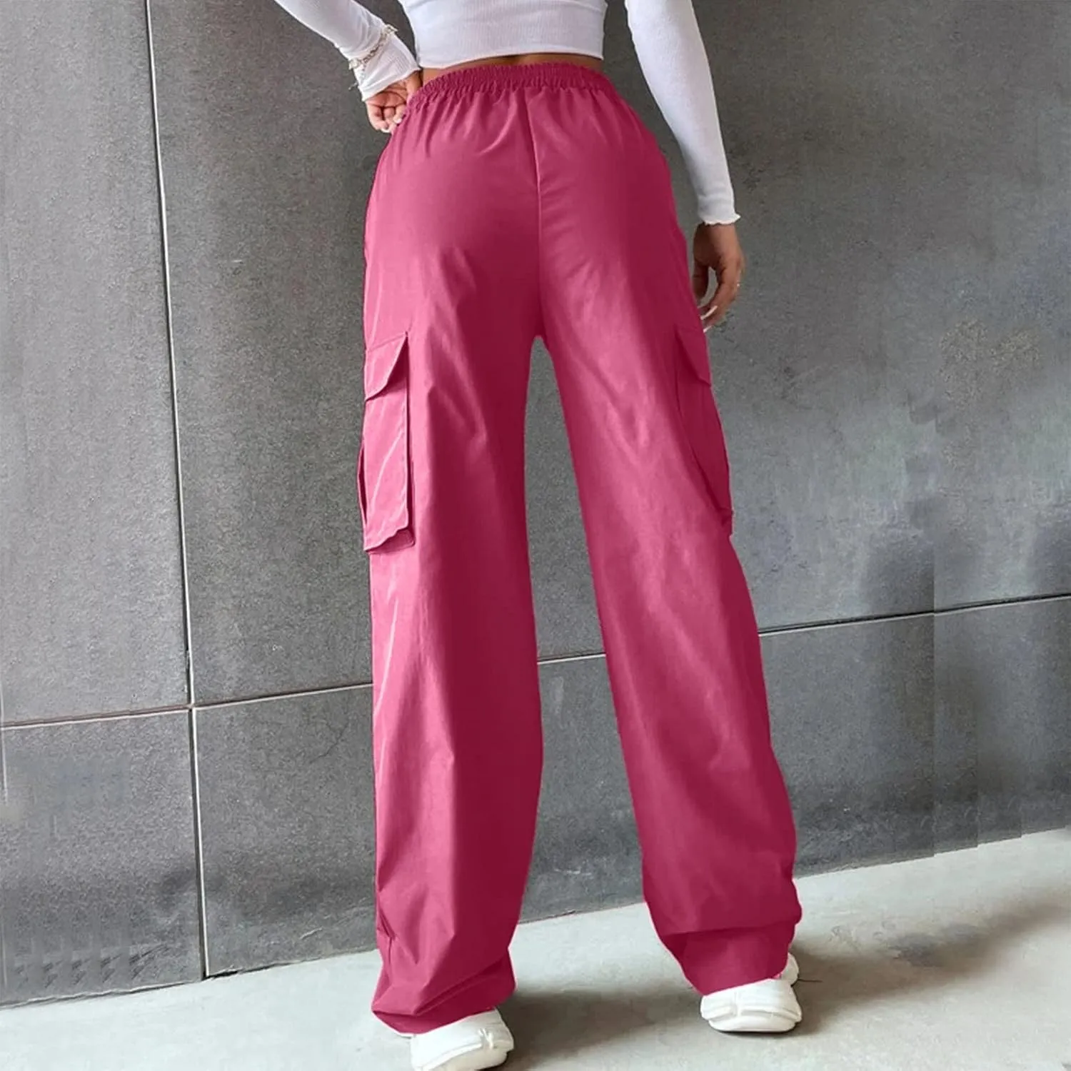 Casual Work Pants Women Women's Belt Less High Waisted Wide Leg Trousers Straight Leg Relaxed Style Trousers