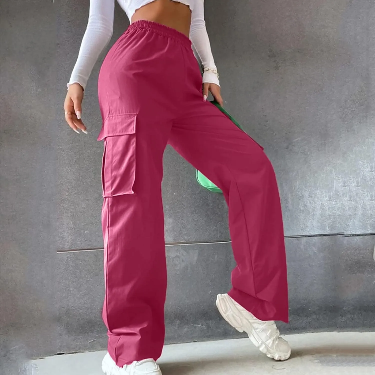 Casual Work Pants Women Women's Belt Less High Waisted Wide Leg Trousers Straight Leg Relaxed Style Trousers