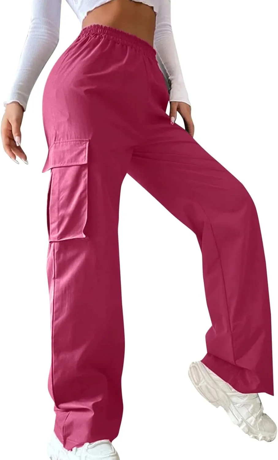 Casual Work Pants Women Women's Belt Less High Waisted Wide Leg Trousers Straight Leg Relaxed Style Trousers