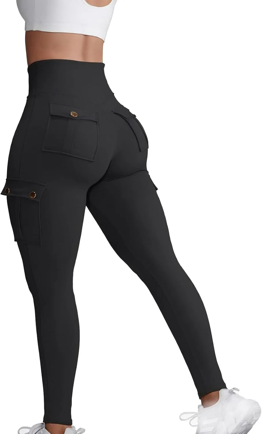 Chic-Me Pocket Design Butt Lifting Active Leggings, High Waist Tummy Control Running Yoga Pants, Workout Cargo Leggings for