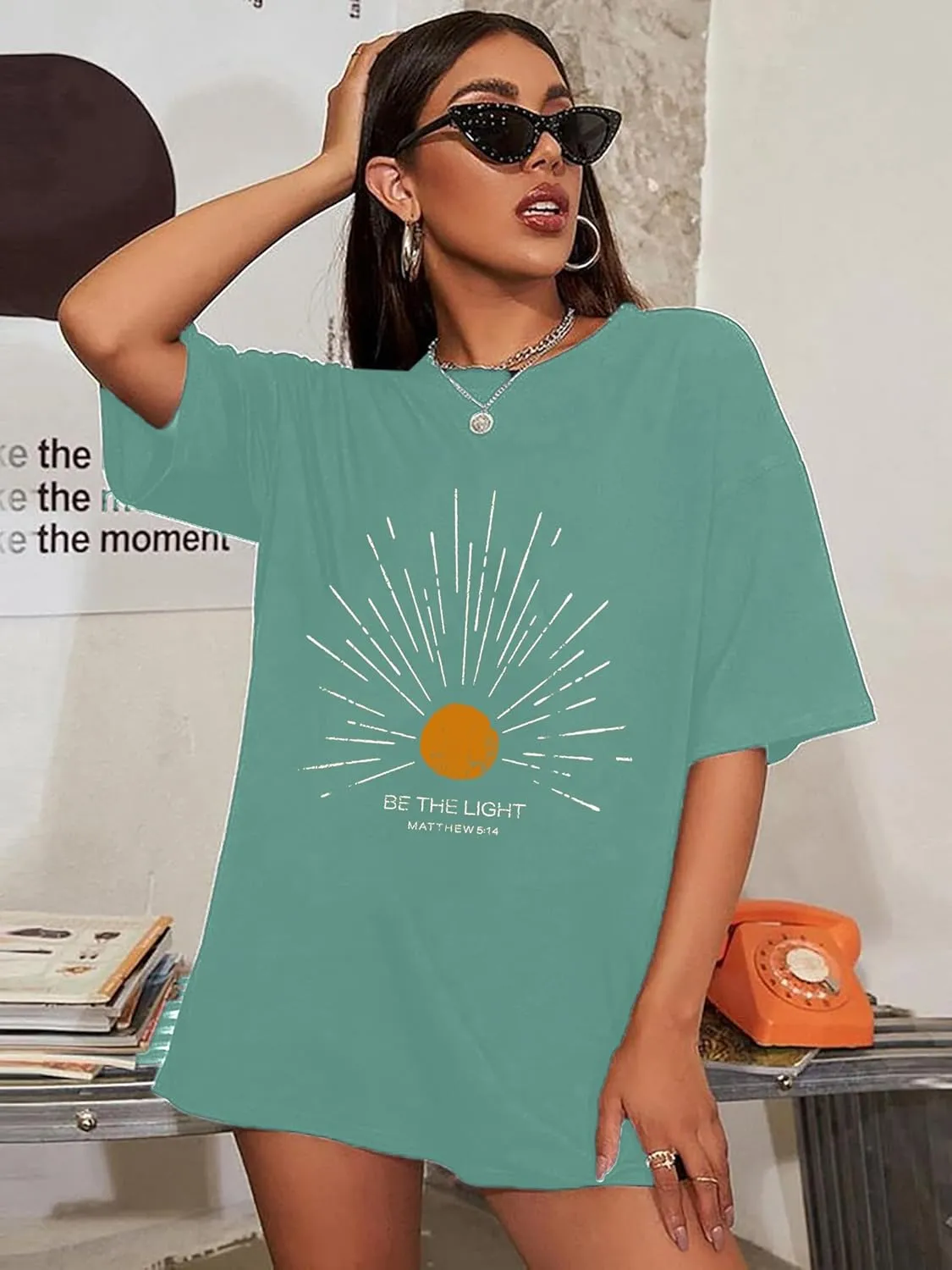 Christian Oversized Shirts Woman Be The Light Jesus Faith Bible Verse Tshirt Casual Christians Inspirational Tee Top