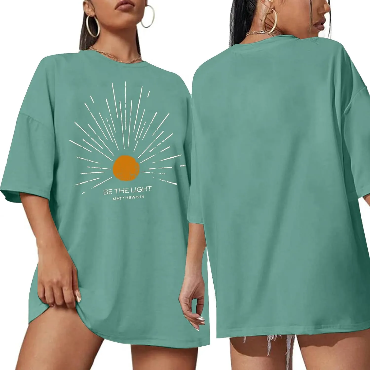 Christian Oversized Shirts Woman Be The Light Jesus Faith Bible Verse Tshirt Casual Christians Inspirational Tee Top