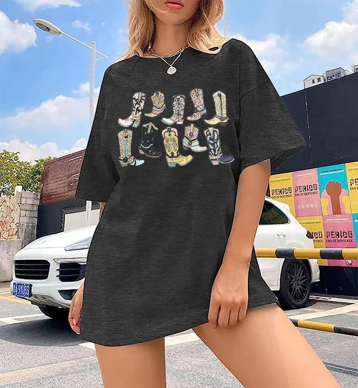 Cowgirl Boots Shirt Women Coutry Music T Shirt Western Tee Vintage Oversized Music Concert Blouse Top