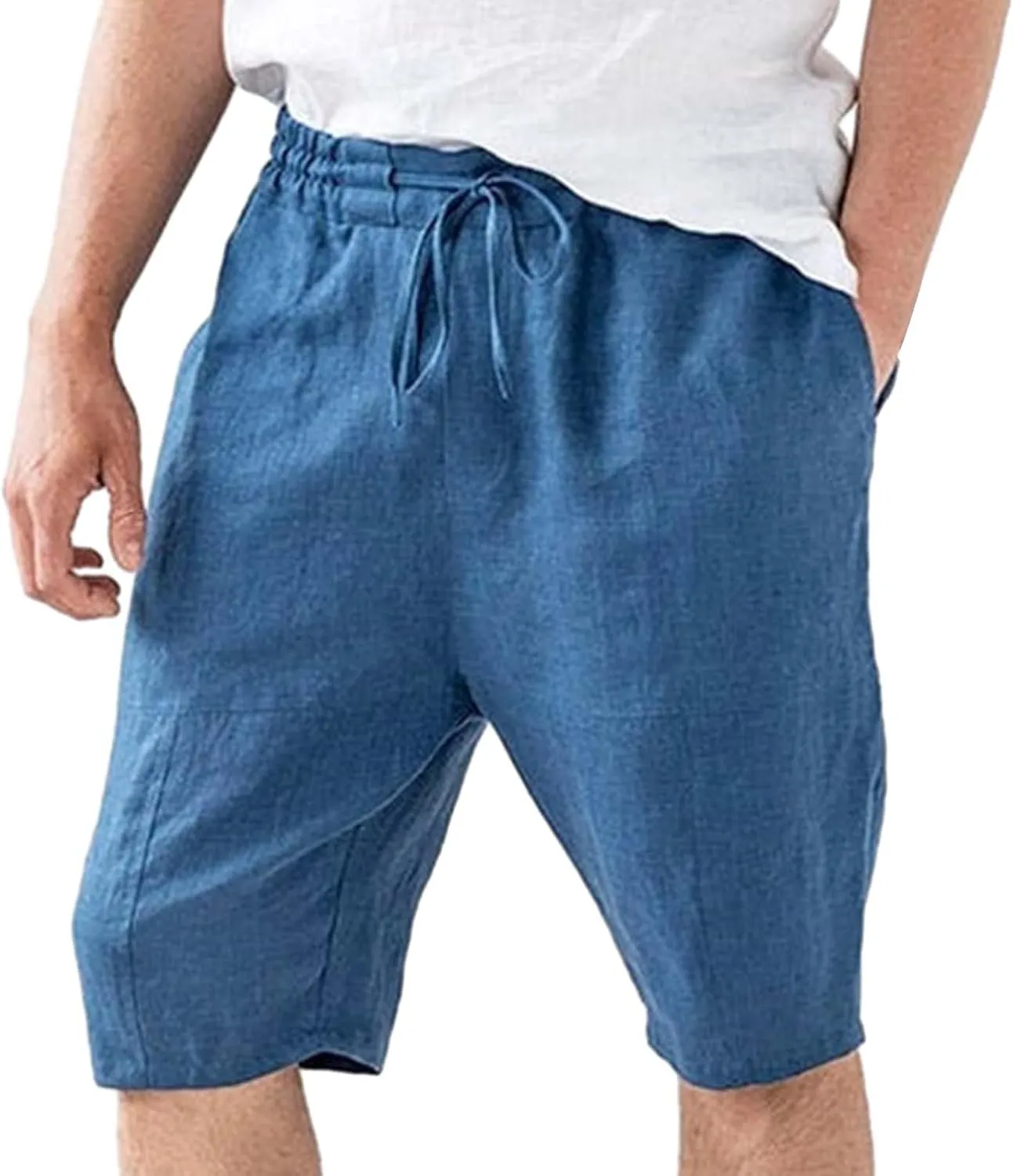 CRNTCEM Mens Drawstring Linen Shorts Stretchy Outdoor Summer Beach Yoga Shorts Lightweight Casual Hiking Walking Chino Shorts