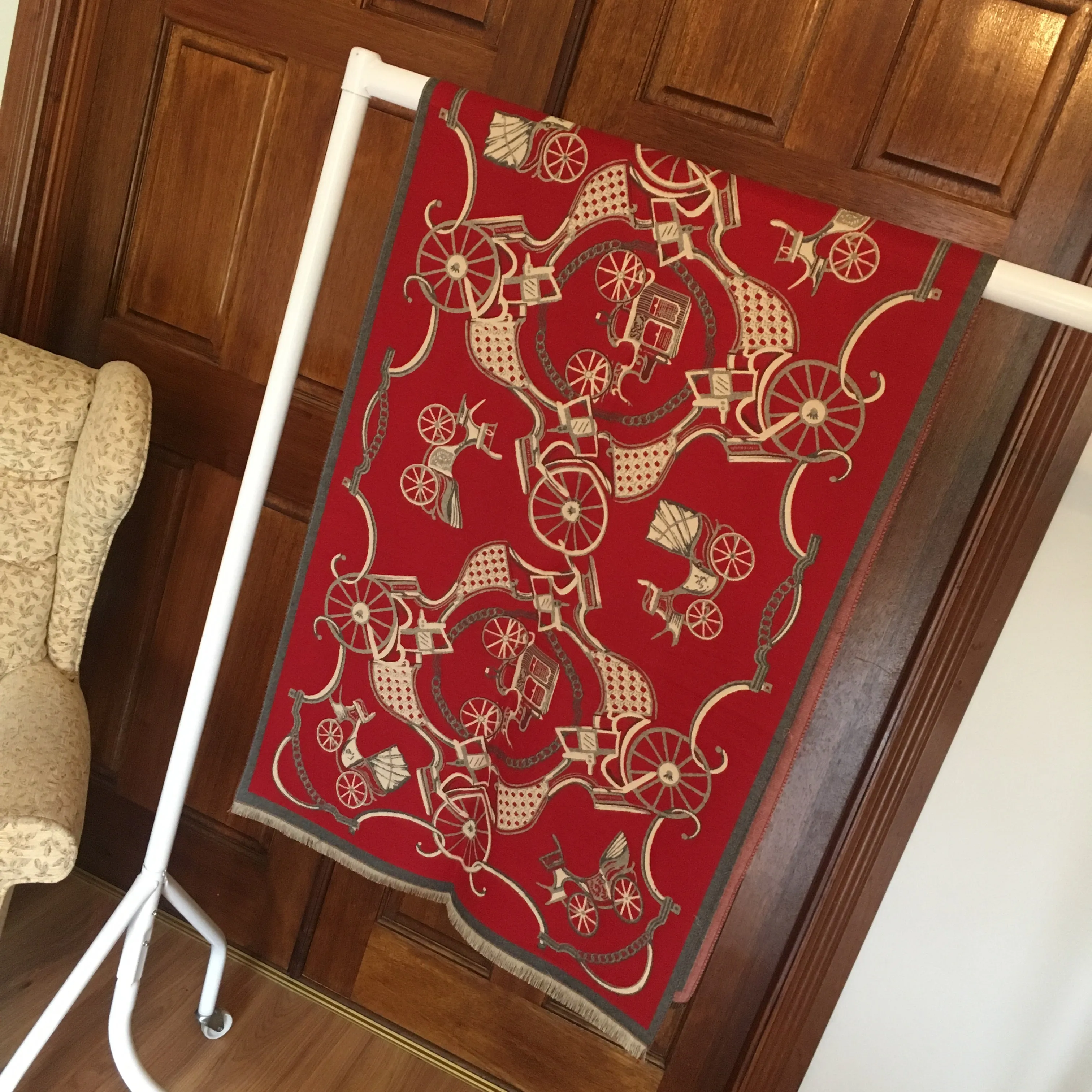 Dark Red Vintage Car Print Cashmere Feel Scarf