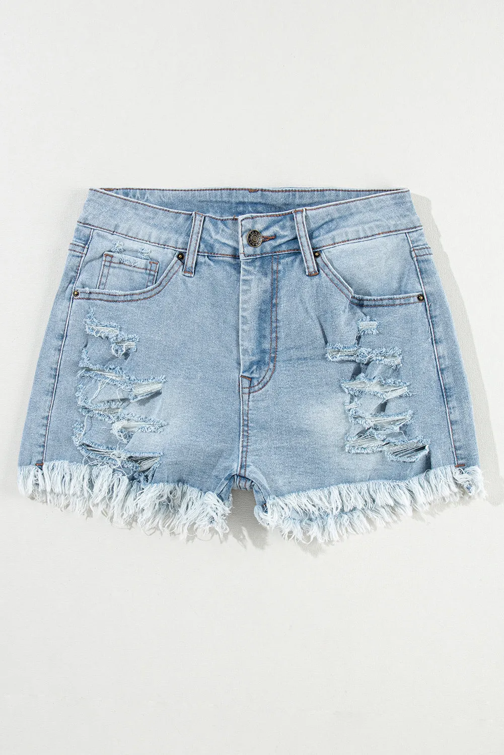 Distressed Stretchy Jean Shorts