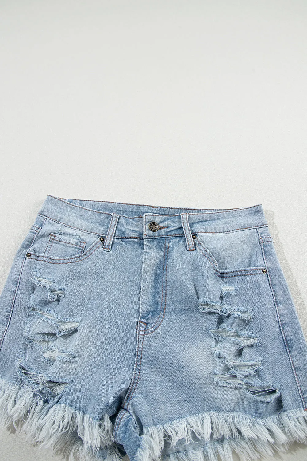 Distressed Stretchy Jean Shorts