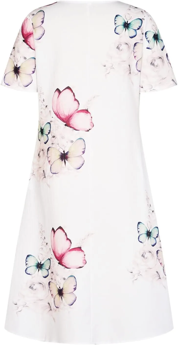 Dresses for Women 2025 Casual T Shirt Dress Spring Summer Floral Dress Elegant A-Line Dress V Neck Short Sleeve Dress