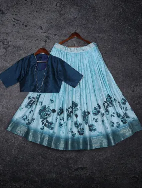 Firozi Dola Silk Floral Lehenga Choli Set with Banglori Blouse | Wedding & Festive Wear