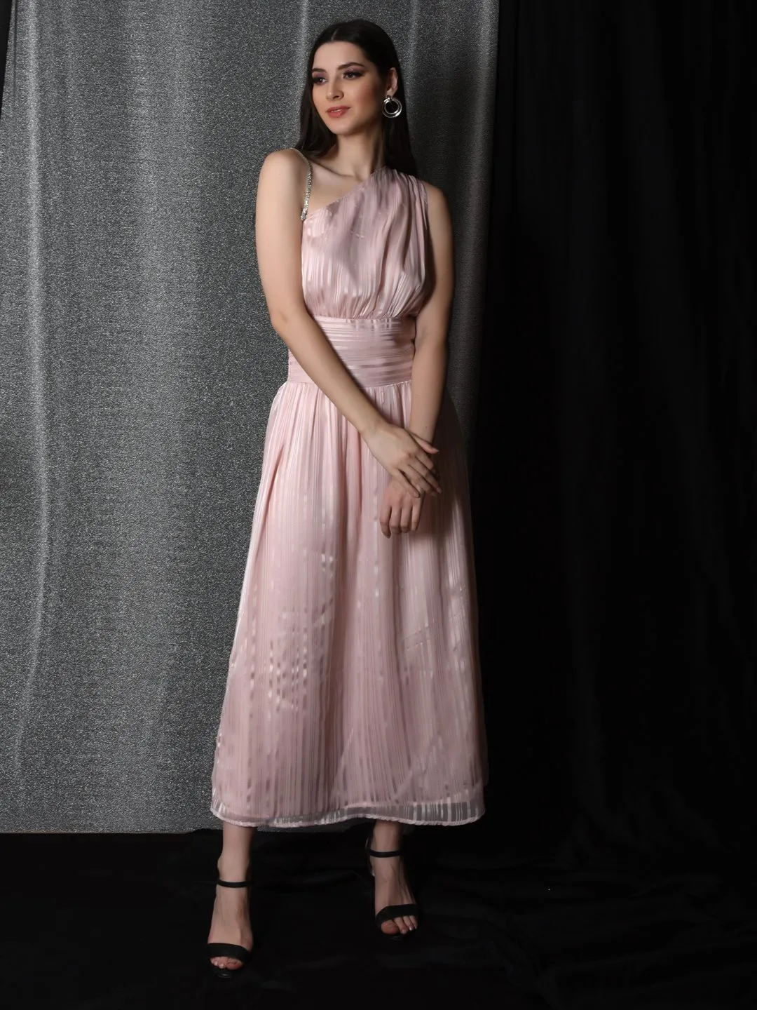 Flawless Women One Shoulder Pink Maxi Dress | BONNIE