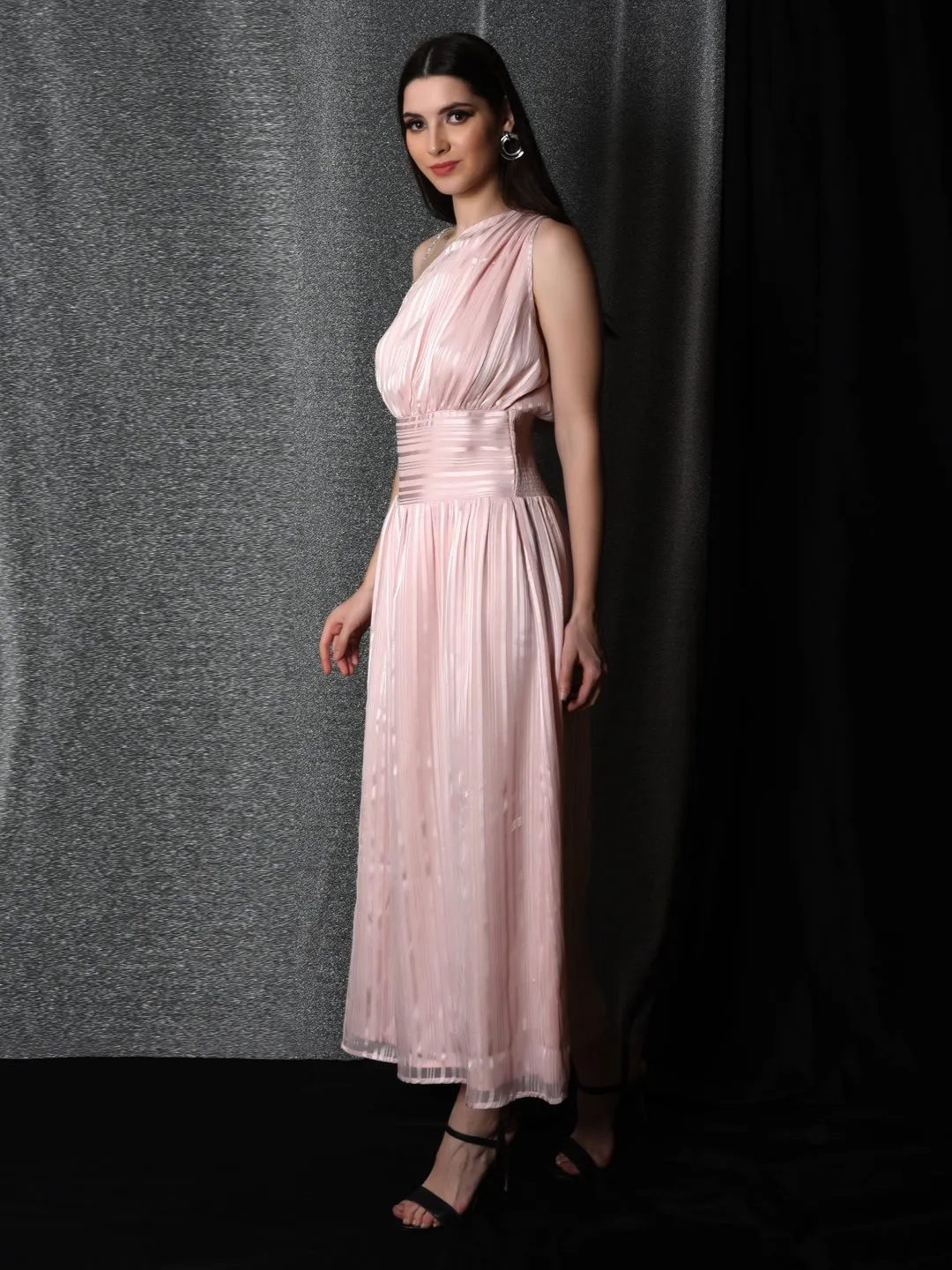 Flawless Women One Shoulder Pink Maxi Dress | BONNIE