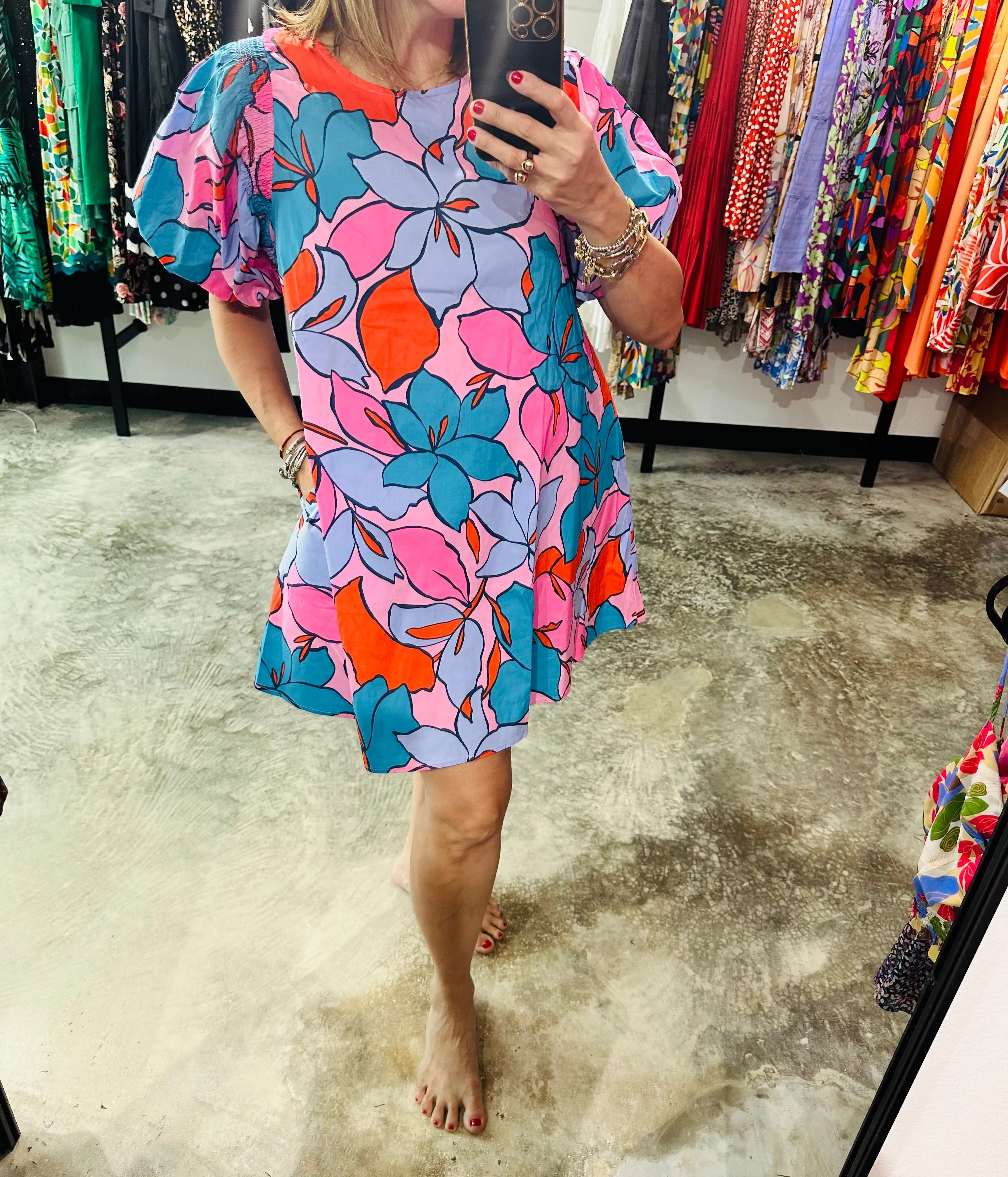Flower Print Poplin Short Dress
