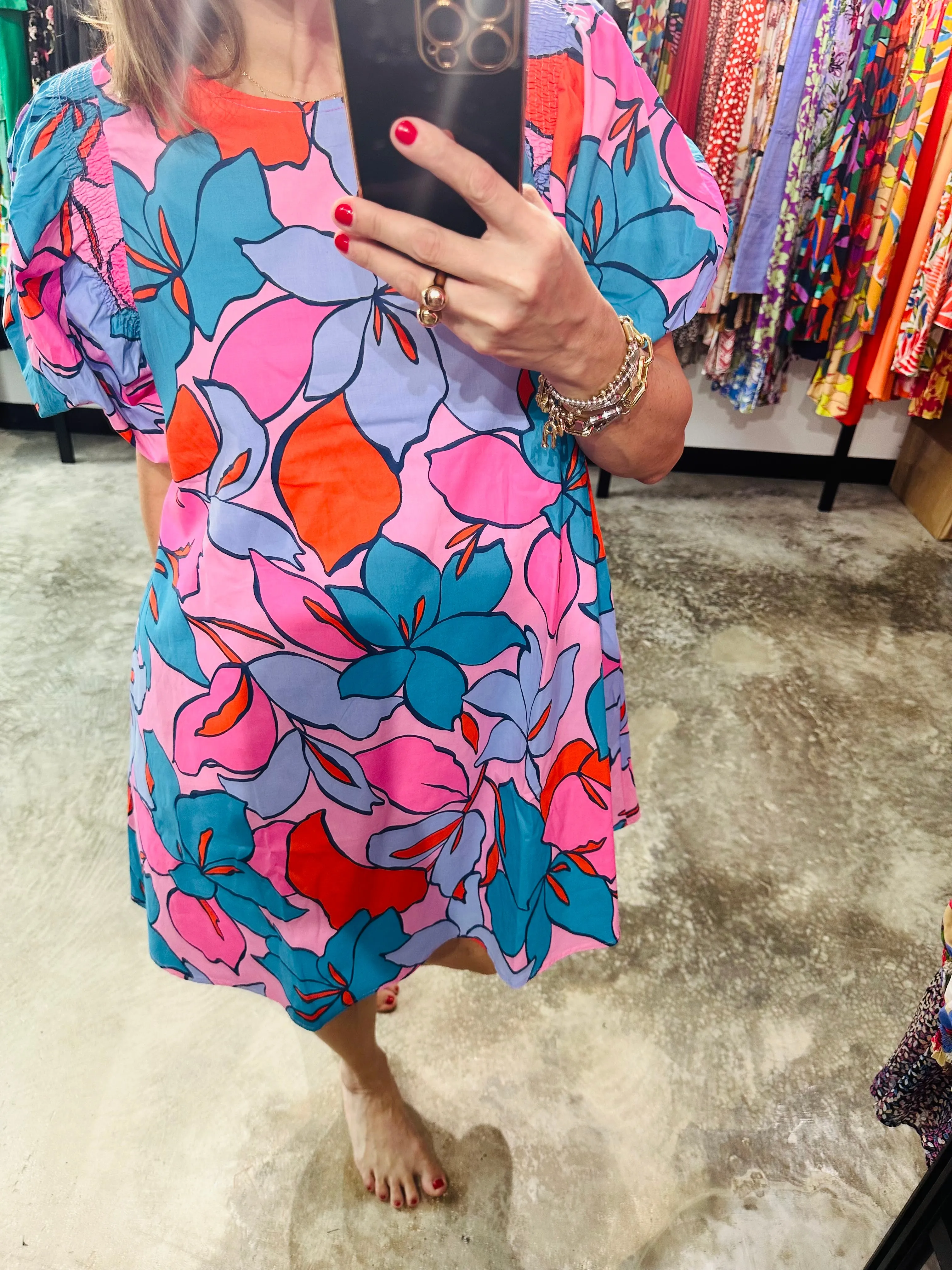 Flower Print Poplin Short Dress