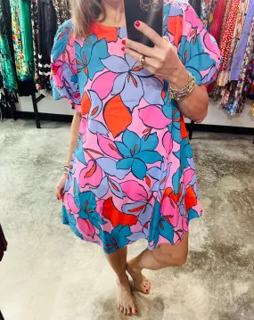 Flower Print Poplin Short Dress