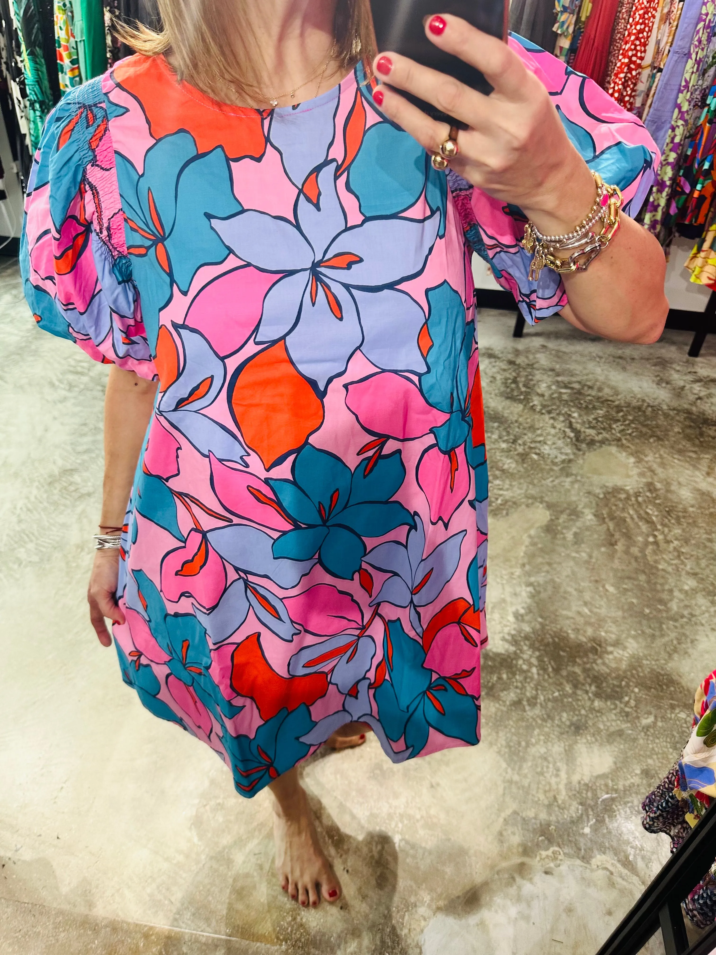 Flower Print Poplin Short Dress