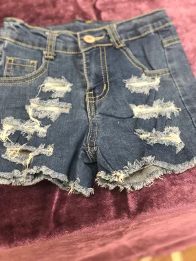 Girls Blue Stretchy Waistband Denim Shorts