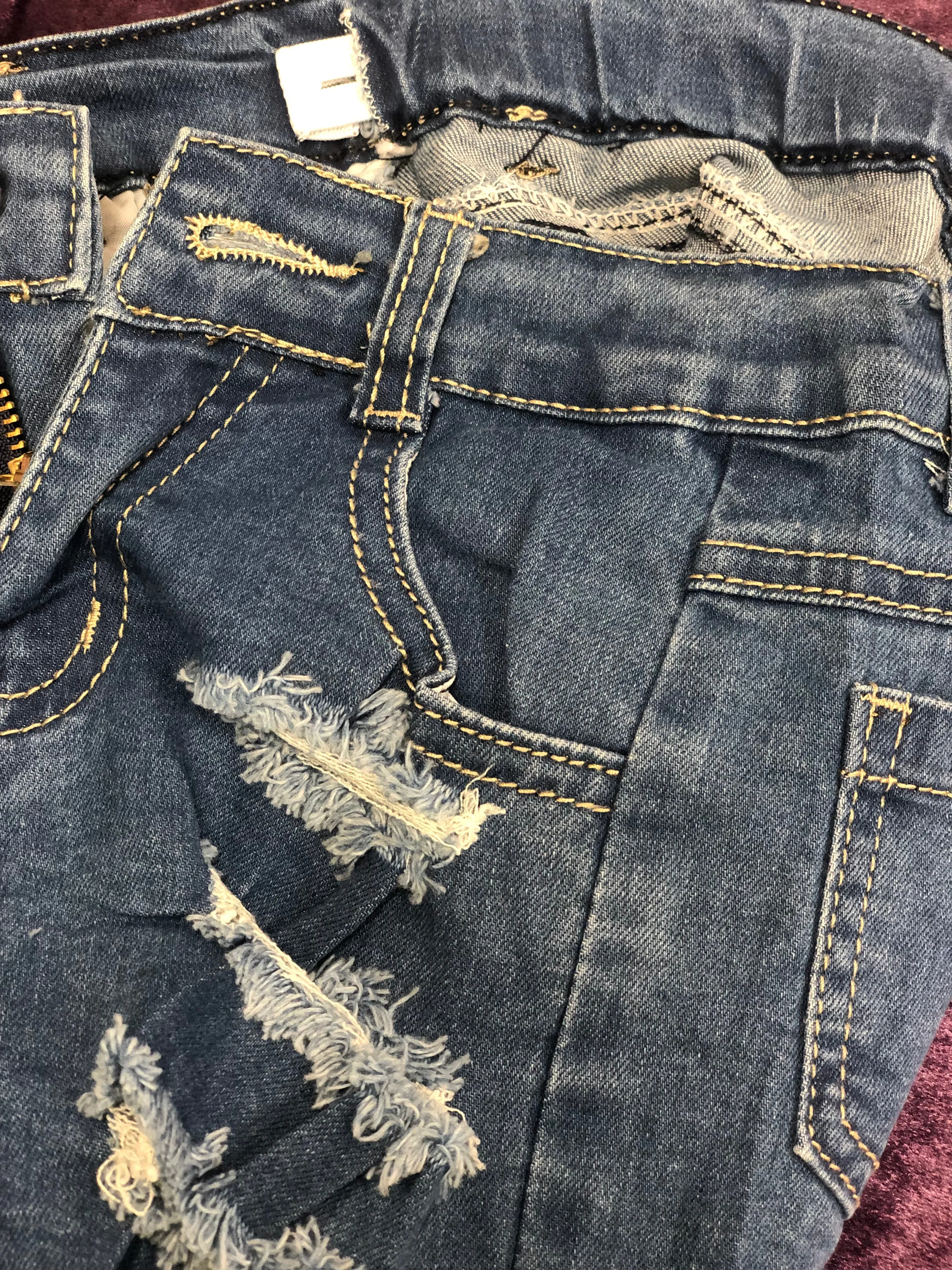 Girls Blue Stretchy Waistband Denim Shorts