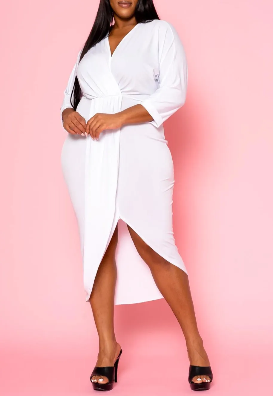 Hi Curvy Plus Size Women Drape Front Cocktail Dress