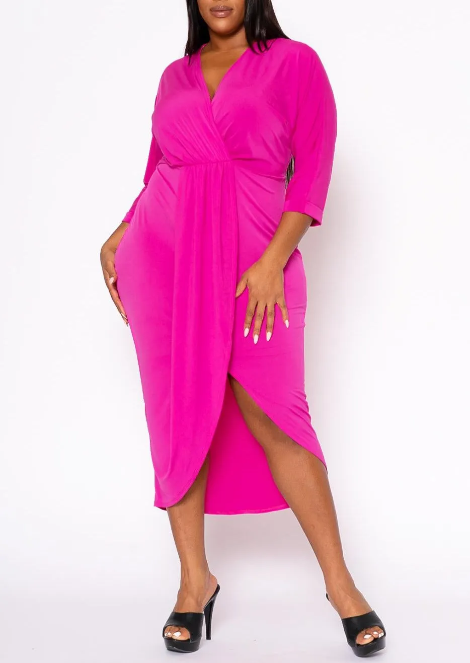 Hi Curvy Plus Size Women Drape Front Cocktail Dress