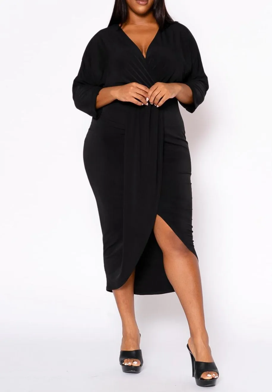 Hi Curvy Plus Size Women Drape Front Cocktail Dress