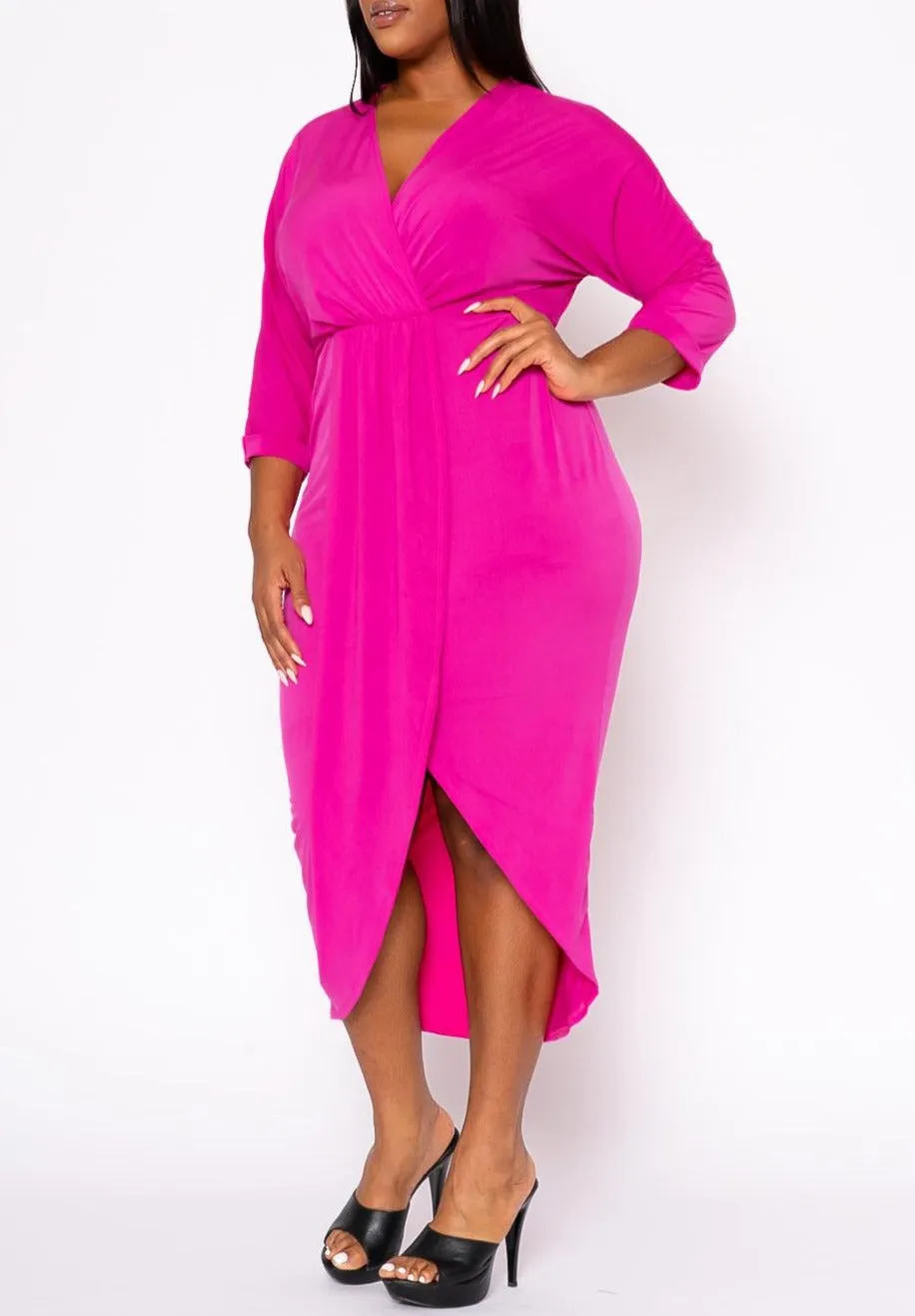 Hi Curvy Plus Size Women Drape Front Cocktail Dress