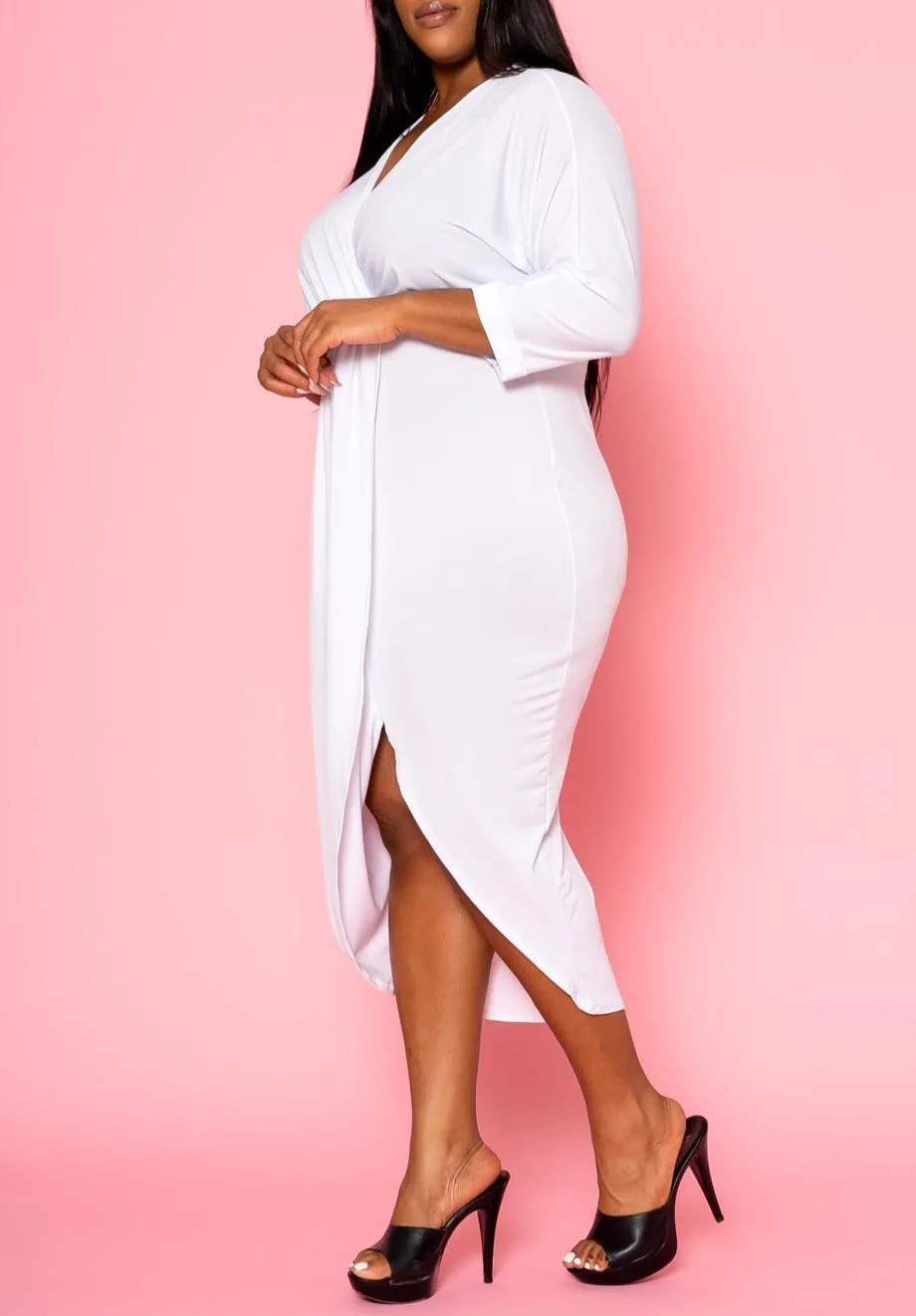 Hi Curvy Plus Size Women Drape Front Cocktail Dress