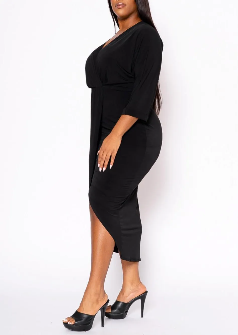 Hi Curvy Plus Size Women Drape Front Cocktail Dress