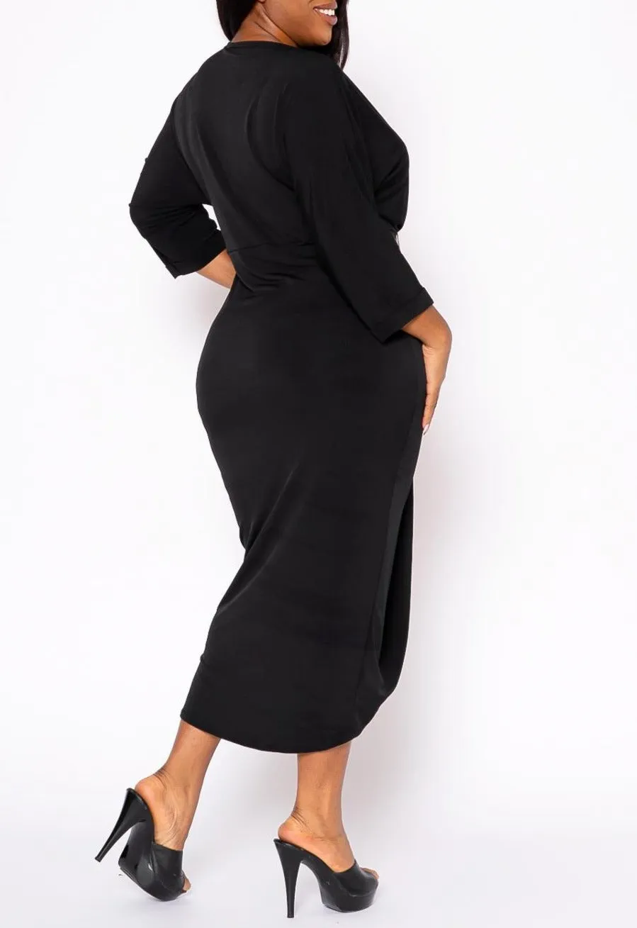Hi Curvy Plus Size Women Drape Front Cocktail Dress