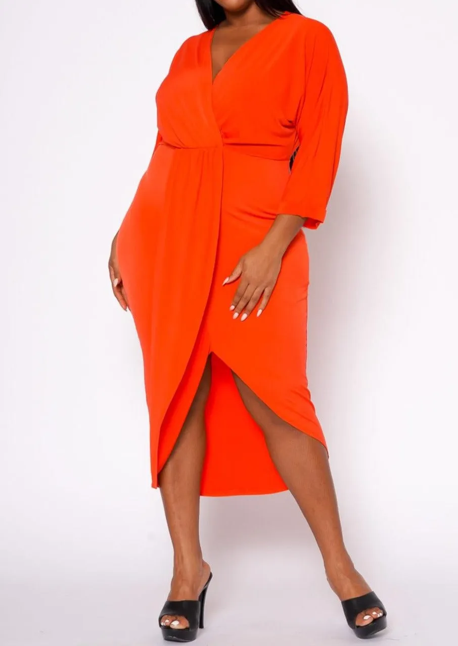 Hi Curvy Plus Size Women Drape Front Cocktail Dress