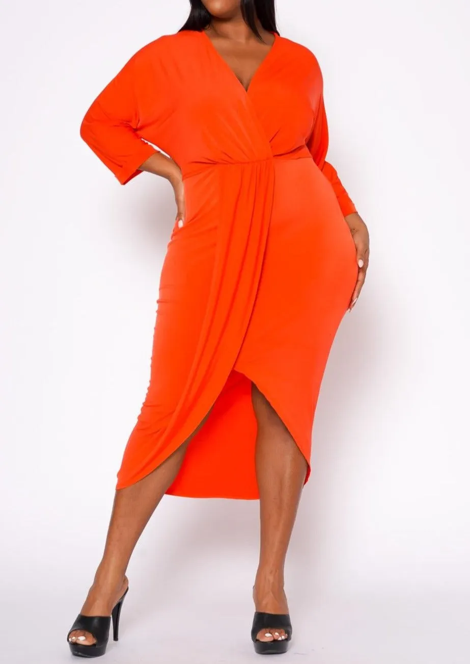 Hi Curvy Plus Size Women Drape Front Cocktail Dress