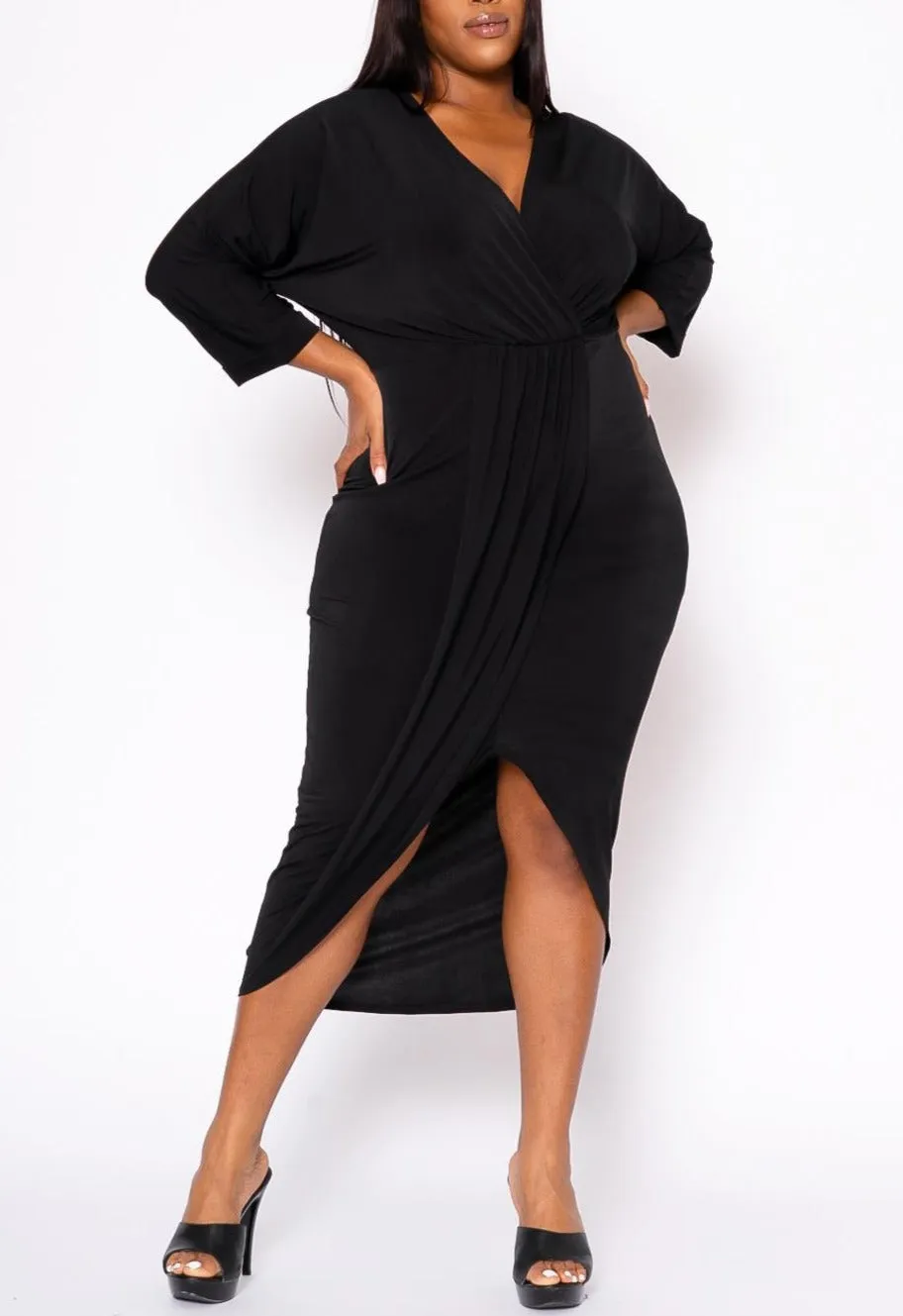 Hi Curvy Plus Size Women Drape Front Cocktail Dress