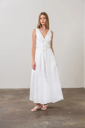 Julianne Sleeveless Pleated Front Tie Maxi Dress White